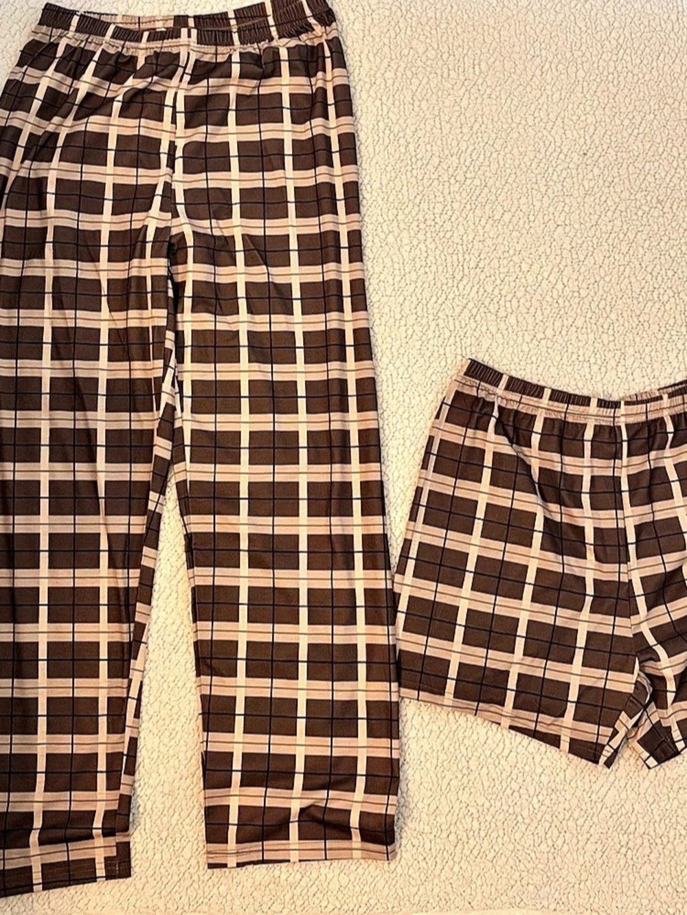Plaid Lounge Pants & Shorts Set in Brown